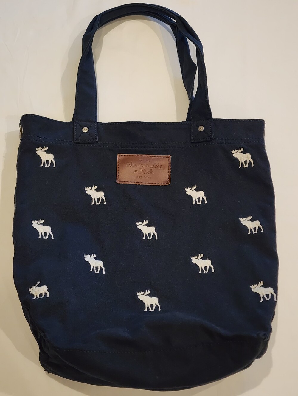 Abercrombie & Fitch Navy Embroidered Moose Canvas Tote